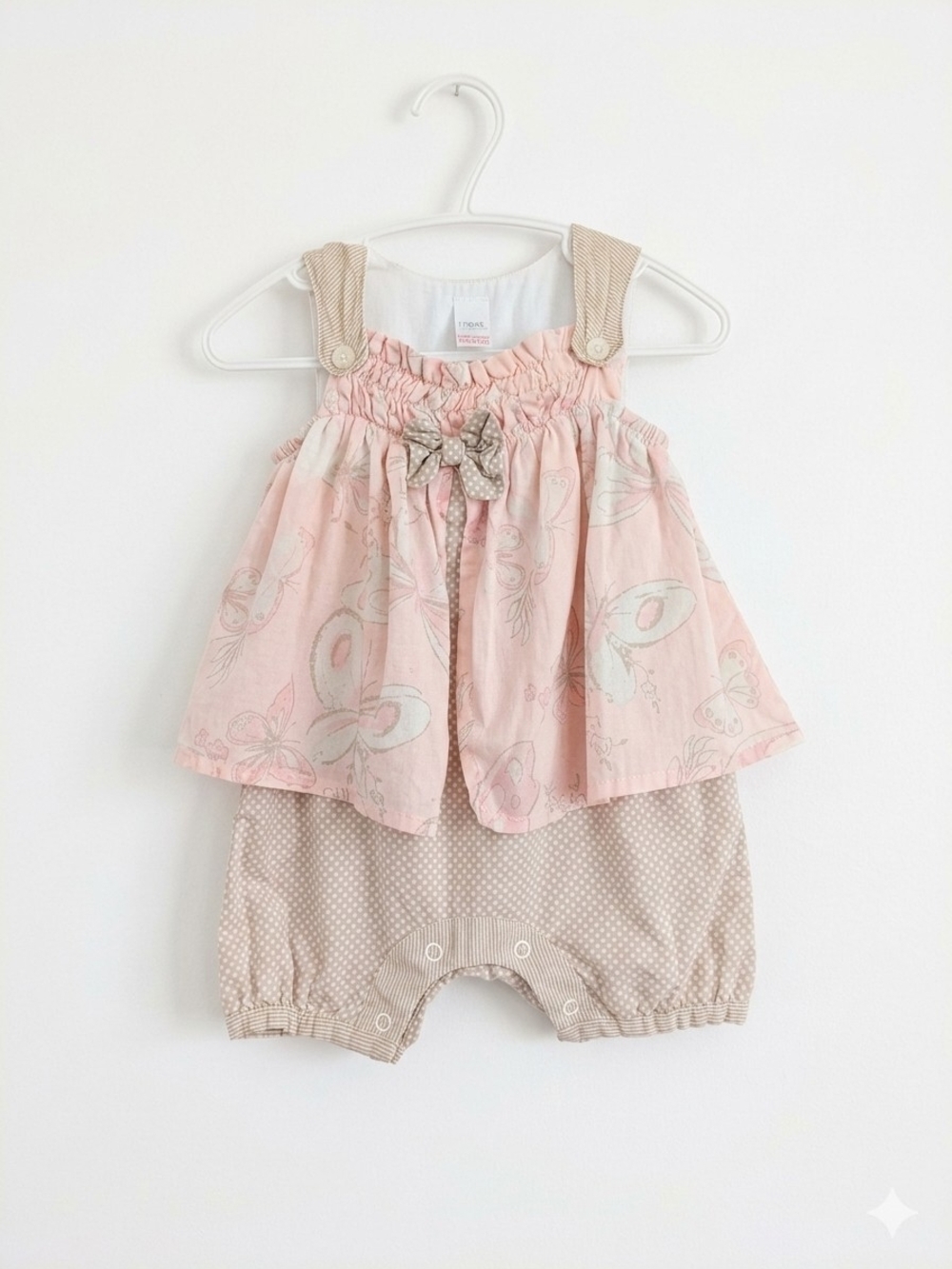 Next Baby Girl Butterfly Bubble Romper in Pink & Taupe 3-6 Months